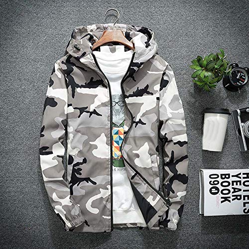 waotier Rompevientos Chaqueta De Trinchera con Capucha para Hombre Casual Moda Camuflaje Color Impreso Más Tamaño Sudadera con Capucha Abrigo De Cremallera Fina