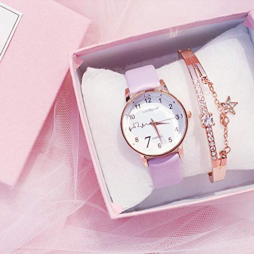 Warmwin Chica de Moda Reloj de Cuarzo para Mujer Pulsera Reloj de Diamantes de imitación Reloj de Cuero Informal para Mujer Reloj Regalo-Púrpura