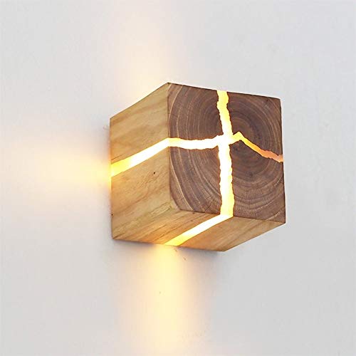 WDSL Lámpara de Pared Agrietada Natural Original de Madera de Roble Diseño Azúcar lámpara de Pared Creativo Simple Cuadrado de Noche de la decoración de Pared de luz lámpara de Pared de la Vendimia