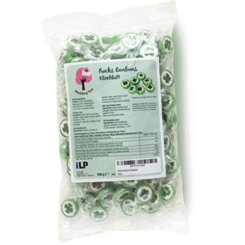 WeddingTree Caramelos Trébol Verde para Wedding - 500g Caramelos Boda - Dulces en Forma de Trébol Mensaje para decoración de Mesa, para Bautizo, Wedding Favours de Boda, Día de la Madre o Comunión