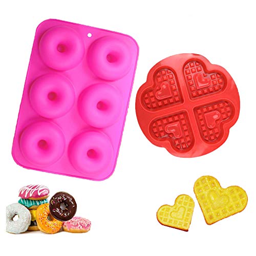 WELLXUNK Molde para Donut de Silicona, Juego de 2 Molde de Silicona para Hornear Donut, Antiadherente Molde de Silicona Apto para Lavavajillas, Horno, Microondas, Congelador