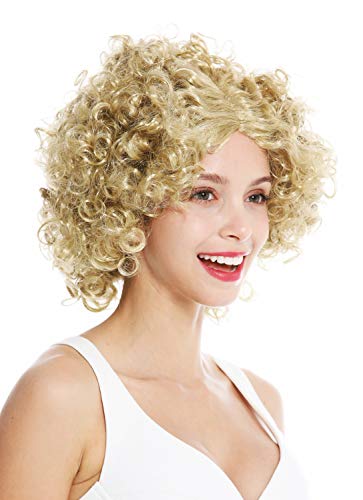 WIG ME UP- DH1101-ZA89 Peluca Mujer Carnaval Funky los 60 los 70 Funk Afro rizos Raya en Medio Color Rubio