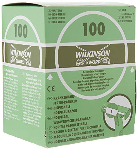 Wilkinson Sword Hospital - Caja Dispensadora de 100 Cuchillas de Afeitar Desechables, Apta para Uso Pre-Operatorio