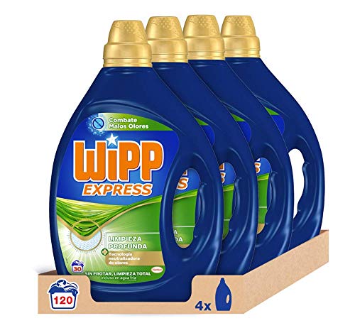 Wipp Express Detergente Líquido Anti-Olores 30 Lavados - Pack de 4, Total: 120 Lavados