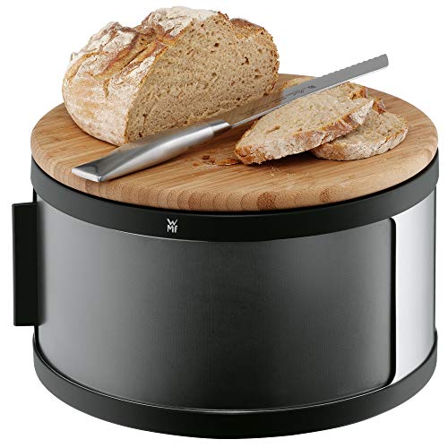 WMF Gourmet Panera Tambor con Tabla para Cortar, Bamboo, Acero Inoxidable, Sintético, Negro