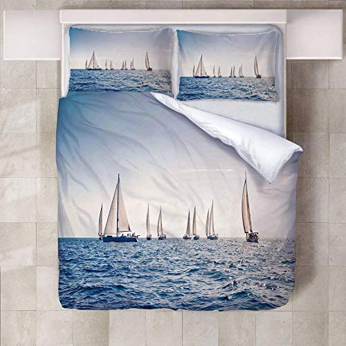 WPHRL Ropa de Cama 3D Imprimiendo Funda nórdica Velero en el mar Conjunto de 3 Piezas Niño niña Ligero Poliéster Suave Transpirable Viernes Negro de Navidad 200x200cm