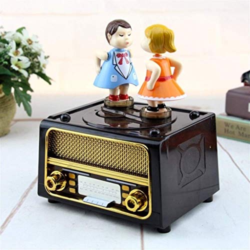 WYJBD Retro Nostálgico Pareja Forma Kissing Caja de música de Bricolaje Radio Grabado Antiguo Caja de música del Color