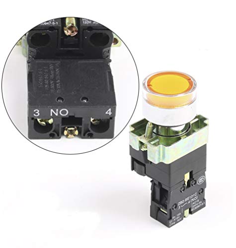 XB2-BW3561 Botón luminoso amarillo con contacto normalmente abierto N.A. + Lámpara de 24 V CA CC de repuesto para limpiaparabrisas, industrial, telescópica, diámetro 22 mm