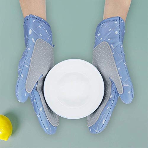 XMYNB Guantes de microondas Slip Conjunto Guante De Cocina, Cocina De Los Mitones Guantes Profesionales Refractarios De Cocina Caliente El Horno Protección De Las Manos Resistente,Azul