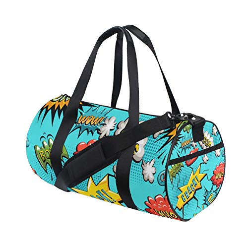 YCHY Gym Bag,Bolsa de Deporte Vector de Patrones sin Fisuras Bocadillo de diálogo cómico,Nuevo Cubo con Estampado de Lienzo Bolsa de Deporte Bolsas de Fitness Bolsa de Viaje de Lona