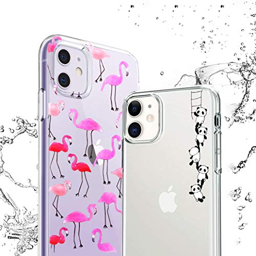 Yoowei [2-Pack] Funda para iPhone 11, Transparente con Dibujos Ultra Fino Suave TPU Silicona Protector Carcasa para iPhone 11 (Pandas y Flamencos Roja)