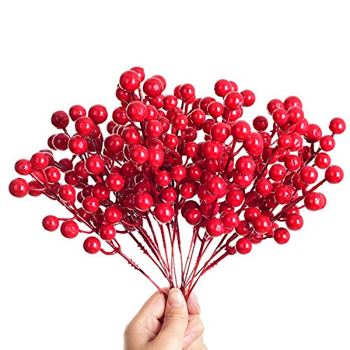 YQing 14 Piezas Tallos de Bayas Rojas Artificiales, 19.8cm Navidad Bayas Artificiales Acebo Navidad Decoracion para Árbol de Navidad Vacaciones y decoración del hogar (Burgundy Berries)