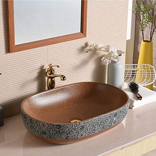 YRRA Lavabo sobre Encimera, Servicio Fregadero Lavabo Sanitario Cuarto De Baño Servicio Fregadero Lavabos Que Se Adapten Facil De Limpiar, 590X410x145mm