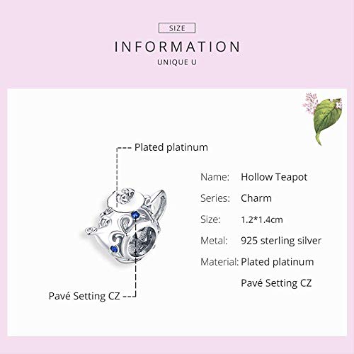 YUANB Cuentas de Metal de tetera hueca calada de Plata de Ley 925 para mujer, abalorio de fabricación de joyas para pulsera, accesorio Bsc274