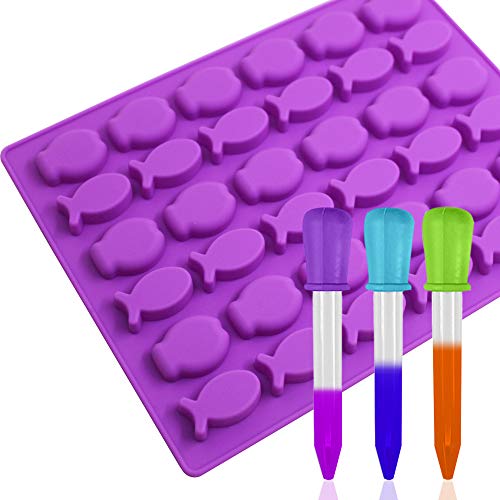 YuCool - Moldes de silicona con forma de pez (3 unidades), color morado, azul y verde