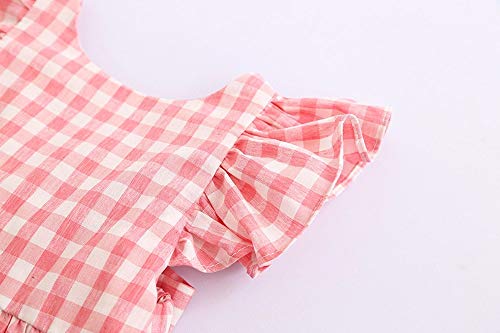 YWLINK AlgodóN Mezclado Bebe NiñA Verano Vestido Manga Corta PequeñO Vuelo Manga Plaid Impreso Arco Volver Halter Vestido Princesa Bebe Bautizo Fiesta Vestidos Casual Dulce Y De Moda 18 Meses-6 AñOs