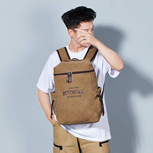 YWLINK Hombres Bolsa De Viaje Mochila De Lona De Estudiante Neutral De Moda Bolso De Viaje De La Escuela Color SóLido Casual Cremallera Gran Capacidad Simple Fiesta Deportiva Al Aire Libre(Caqui)