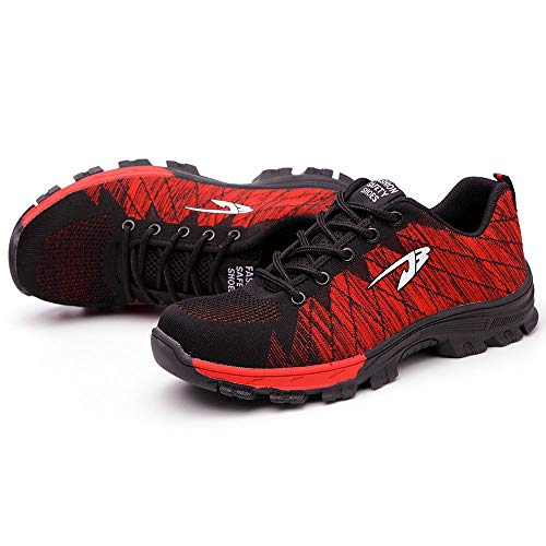 Zapatos de Seguridad para Hombres Zapatos de Acero con Punta de Seguridad,Zapatillas Deportivas Ligeras e Industriales Transpirables, Rojo 42