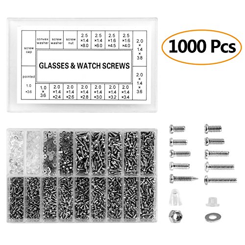 ZOEON Tornillos Gafas, 1000Pcs Tornillo para Gafas,Relojes,Tornillos Tuercas Kit de Reparación con Destornillador