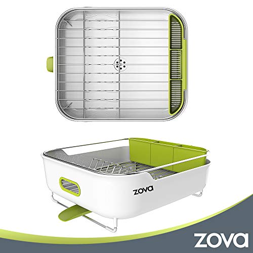 Zova - Escurreplatos de acero inoxidable de calidad con desagüe giratorio, mediano, blanco y verde