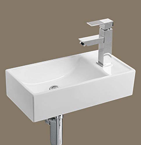 1 x Lavabo de cerámica pequeño rectangular para montaje en pared lavabo de cerámica 41 x 21,5