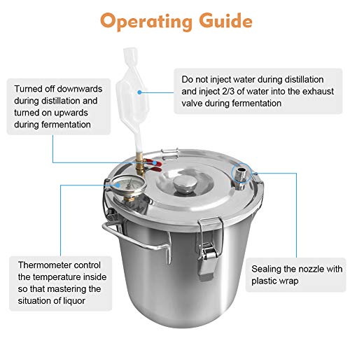 10 / 20L DIY CASA Alambique Destilador Destilación Still Enfriador Caldera Termómetro Vino Alcohol Agua Esencial Aceite Preparación Kit (10L)