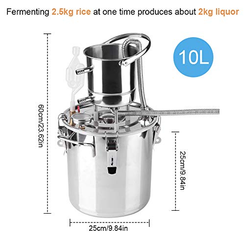 10 / 20L DIY CASA Alambique Destilador Destilación Still Enfriador Caldera Termómetro Vino Alcohol Agua Esencial Aceite Preparación Kit (10L)