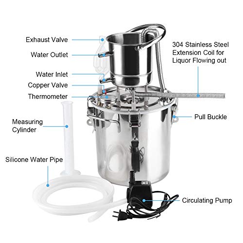 10 / 20L DIY CASA Alambique Destilador Destilación Still Enfriador Caldera Termómetro Vino Alcohol Agua Esencial Aceite Preparación Kit (10L)