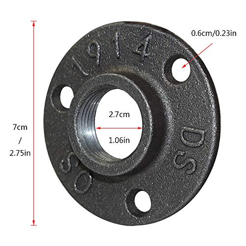 10 bridas de 1,9 cm para el suelo, de Keeptop Industrial Hierro negro para decoración de muebles, con rosca maleable para lámparas de estilo vintage Steampunk, de 1,9 cm, color negro