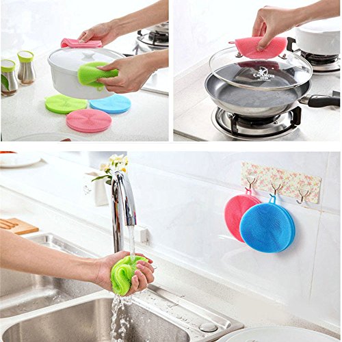 10 Piezas Esponja de Silicona Limpieza de Platos Doble Cara Hogar Cocina Absorbente Cocina Esponja Antibacteriana Multicolor para plato Pan Pot frutas vegetales almohadillas a prueba de calor