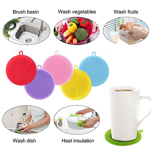 10 Piezas Esponja de Silicona Limpieza de Platos Doble Cara Hogar Cocina Absorbente Cocina Esponja Antibacteriana Multicolor para plato Pan Pot frutas vegetales almohadillas a prueba de calor