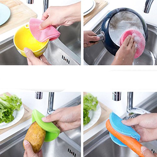 10 Piezas Esponja de Silicona Limpieza de Platos Doble Cara Hogar Cocina Absorbente Cocina Esponja Antibacteriana Multicolor para plato Pan Pot frutas vegetales almohadillas a prueba de calor