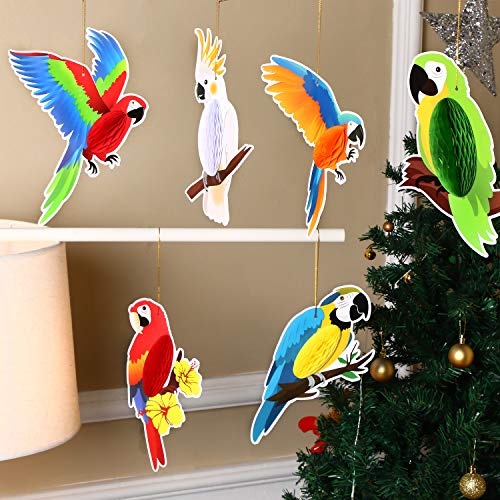 10 Piezas Panal Papel de Aves Tropicales Recortes de Papel Nido de Abeja de Loros, Fiesta Luau de Verano Selva Playa Hawaiana Decoraciones Colgantes