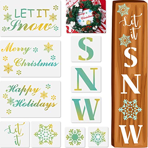 10 Piezas Plantillas de Let It Snow Plantillas de Cartel de Porche para Pintura en Madera, Plantillas de Navidad Reutilizables para Invierno Hogar Manualidades