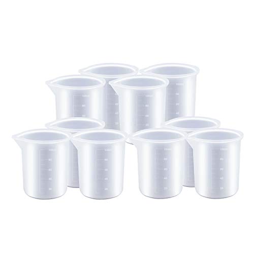 10 vasos medidores de silicona, 100 ml de precisión para apretar y verter líquido, para manualidades y mezcla de resina antiadherente.