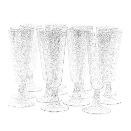 100 Copas Flautas de Champán de Plástico Desechables, 150ml - Brillo Plateado - Elegante, Resistente y Reutilizable| Vasos Alargadas Champagne para Fiestas Cumpleaños Boda Navidad Año Nuevo.