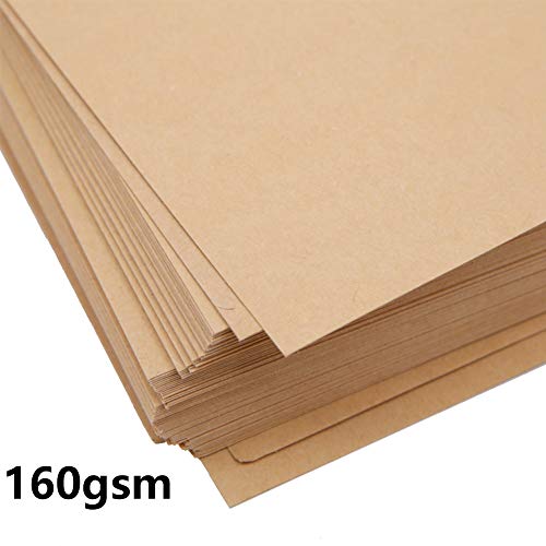 100 hojas de papel kraft reciclable, A4, reciclado natural, papel cartón kraft marrón de 160 g para imprimir, escribir, dibujar, manualidades, artesanía, etiquetas de regalo, tarjetas de felicitación