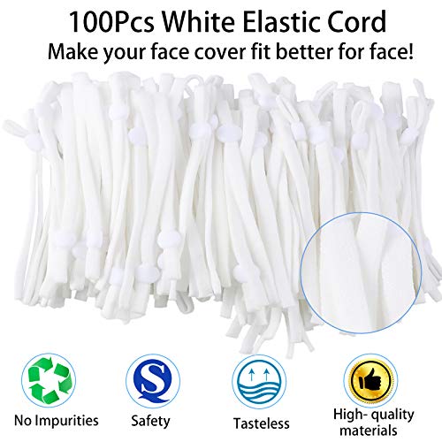 100 Piezas 5mm Cuerda Elastica, Plana Cintas elásticas para Costura y Manualidades DIY Cordon, Cordón Goma Elástico Bandas con Tiras de Aluminio para la Nariz y Hebilla Ajustable(Blanco)