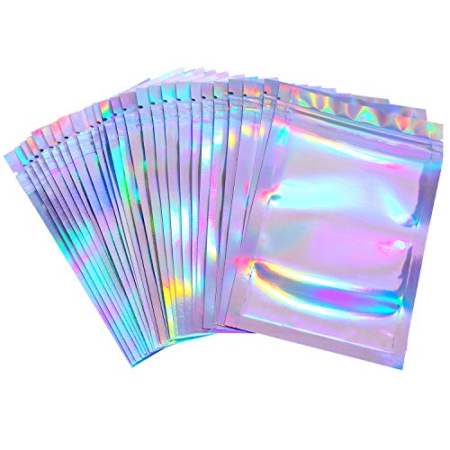 100 Piezas de Bolsa con Cierre a Prueba de Olor Resellable Bolsa Plana de Papel Aluminio para Almacenaje de Alimentos Favores de Fiesta (Color Holográfico, 3 x 4 Pulgadas)