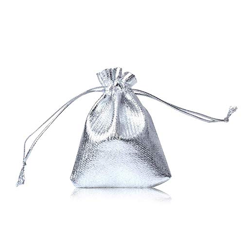 100PCS Bolsas de Organza, 7×9 cm Bolso de la Joyería, Plata Bolsas de Organza para Almacenamiento de Joyas Favor de la Boda Regalo Dulces Embalaje Gift Bags