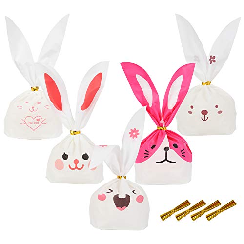 100pcs bolso plástico de KAKOO de conejito de pascua de Bolsas de dulces para la mona, las caramelo, resurrección de bolso para galleta， chocolate