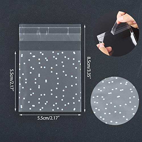 100Pcs DIY Bolsas Autoadhesivas Bolsas De Lunares Blancas Transparentes Bolsas De Regalo De Fiesta Favor De Regalo Para Panadería Galletas Dulces Postre (5.5 * 5.5cm)