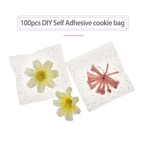 100Pcs DIY Bolsas Autoadhesivas Bolsas De Lunares Blancas Transparentes Bolsas De Regalo De Fiesta Favor De Regalo Para Panadería Galletas Dulces Postre (5.5 * 5.5cm)