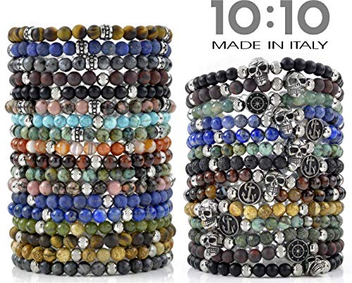 10:10 Pulsera con piedras de ojo de tigre esmeriladas y cadena veneciana de acero inoxidable, pulsera muy resistente hecha en Italia