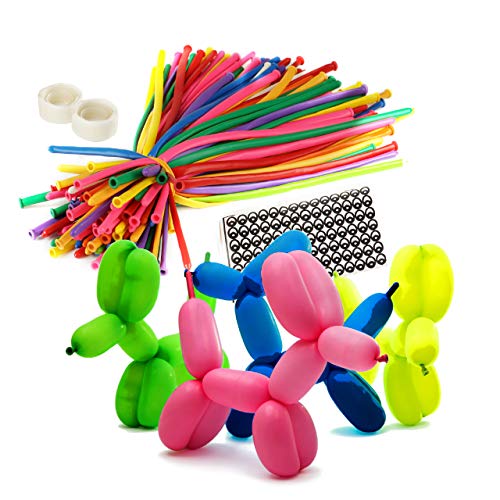 103 Piezas Kit de Globos de Modelado| 100 Globos Largos de Colores, Bomba Manual, Puntos de Pegamento y Pegatinas| Seguro, Duradero y Fácil de Usar| Globoflexia Cumpleaños Niños Payaso Boda Fiestas.