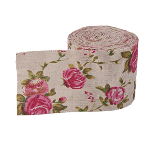 10m Rollo de Cinta Arpillera Yute Flor Rosa Impresa Decoración para Boda Artesanía