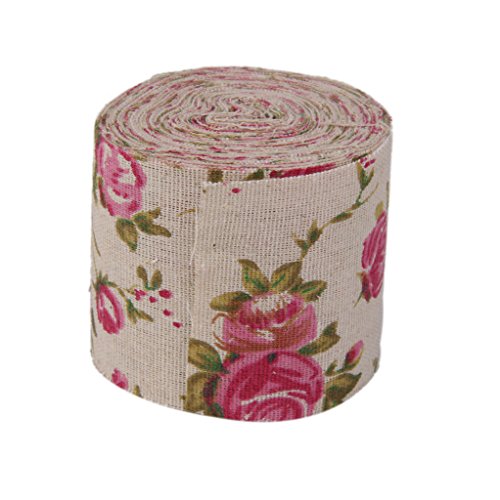 10m Rollo de Cinta Arpillera Yute Flor Rosa Impresa Decoración para Boda Artesanía