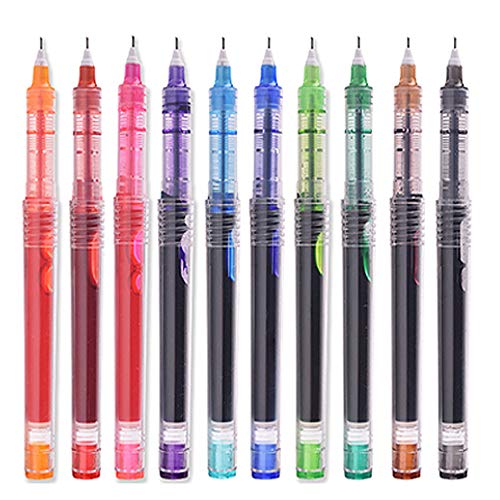 10pcs bolígrafos rodantes, Plumas de tinta de secado rápido, Bolígrafos de 0,5 mm de punta fina Bolígrafos de tinta líquida para hogar de oficina escolar. (10 colores de tinta)