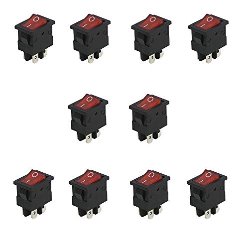 10X Mini Interruptor Rectangular Basculante Rojo iluminado ON/OFF 3 polos con luz 220V