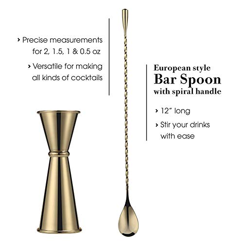 11 Piezas Kit Cocteleria Profesional Juego de Coctelería Acero Inoxidable Cocteleras de Cóctel Set Kit para Hacer Cócteles Ideal para Hogar Bar Mezclar Bebidas (Golden)